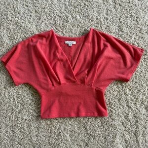 HYFVE Coral Textured V-Neck Short Sleeve Crop Top Size S